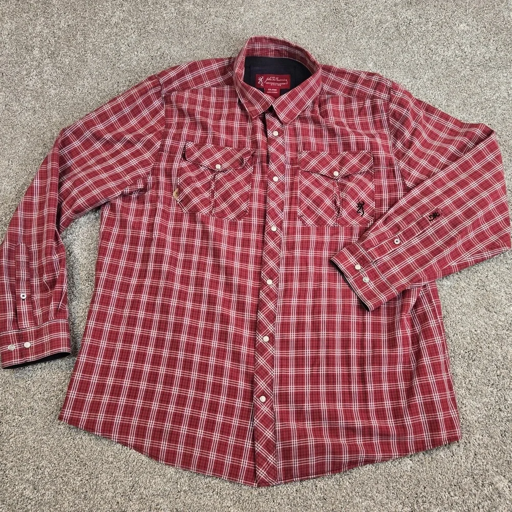 John Browning Heritage Collection Plaid Long Sleeve Pearl Snap Size 2XL‎ Red